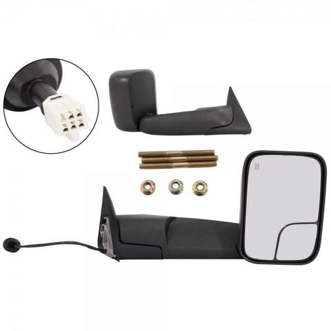 2pcs Left & Right Power Heated Adjustable Towing Trailer Side Mirrors with Support Bracket for 1998-2001 Dodge Ram Black