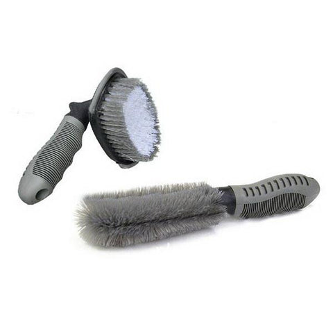 2pcs Portable Multifunctional T-type Car Wheel Washing Brush + Wheel Hub Brush Cleaning Tools Gray