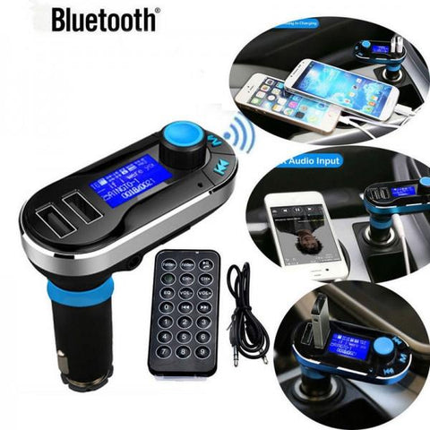 BT66 Wireless Bluetooth Car Kit MP3 Player FM Transmitter SD LCD Dual USB Charger Blue