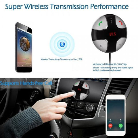 Car Wireless Bluetooth FM Transmitter Stereo Music Box Hands-free Kit with TF Card Slot Black