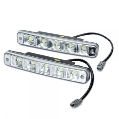 D03 10W 6000-7500K 350LM White 5-LED Car Daytime Running Light Black & Silver (DC 12V / Pair)