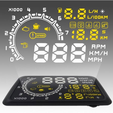 W02 5.5" OBD2 Car Head-up Display HUD with Speedometer / Acceleration Water Temperature / Battery Voltage / Fuel Consumption / Shift Reminder / Overspeed Alert / Driving Safety Alert / Throttle Valve / Ignition Timing / 0-100KMH Time Black